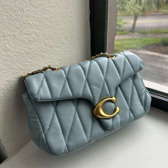 Coach Handbags - Coach Sky Blue Quilted Shoulder Bag with Gold Accent